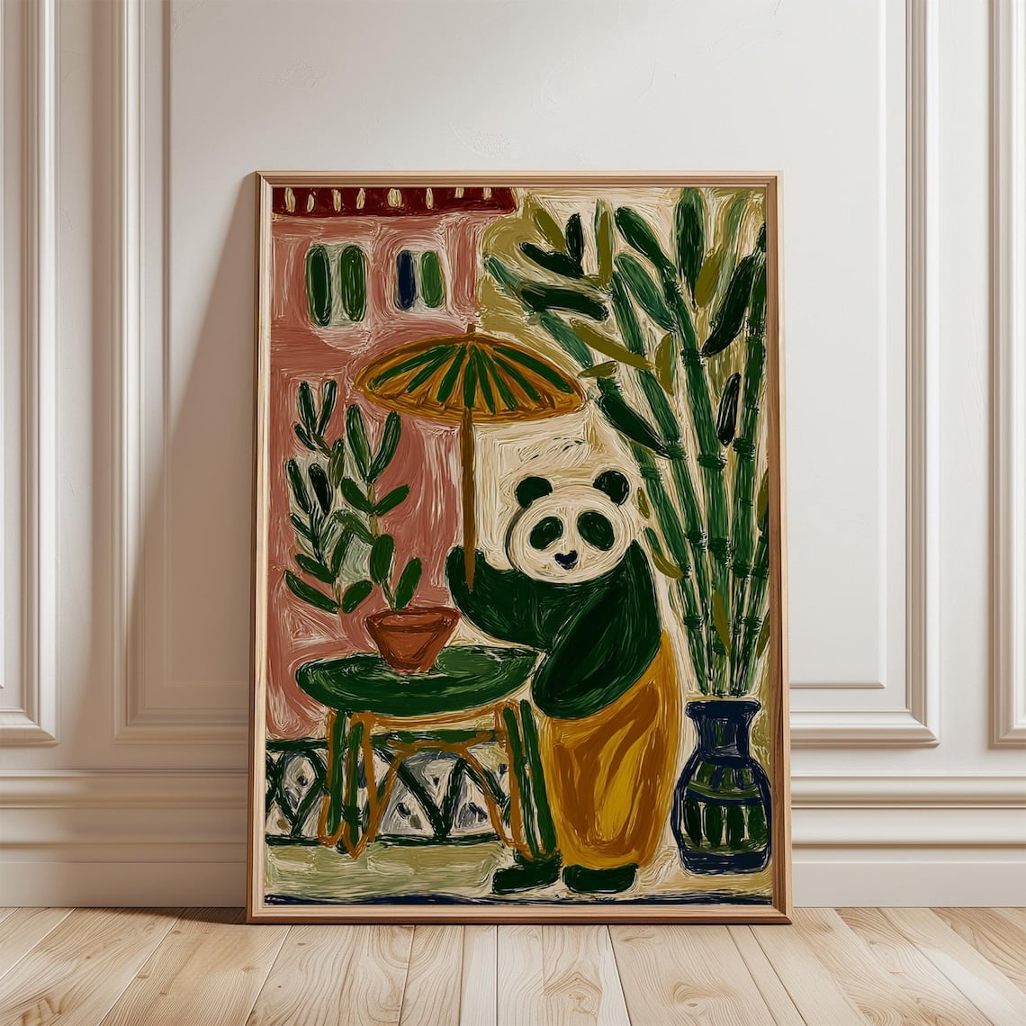 Panda With Umbrella Folk Poster, Unframed Canvas 24x36in - Walmart.com