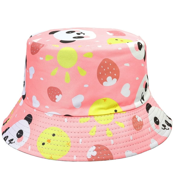 Panda Women Reversible Bucket Hat Summer Travel Lightweight Foldable Beach Outdoor Hat - Pink