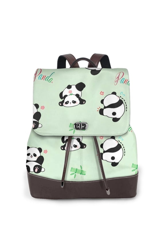 Panda Women's Leather Backpack All-Over Print Bag for Work and Travel