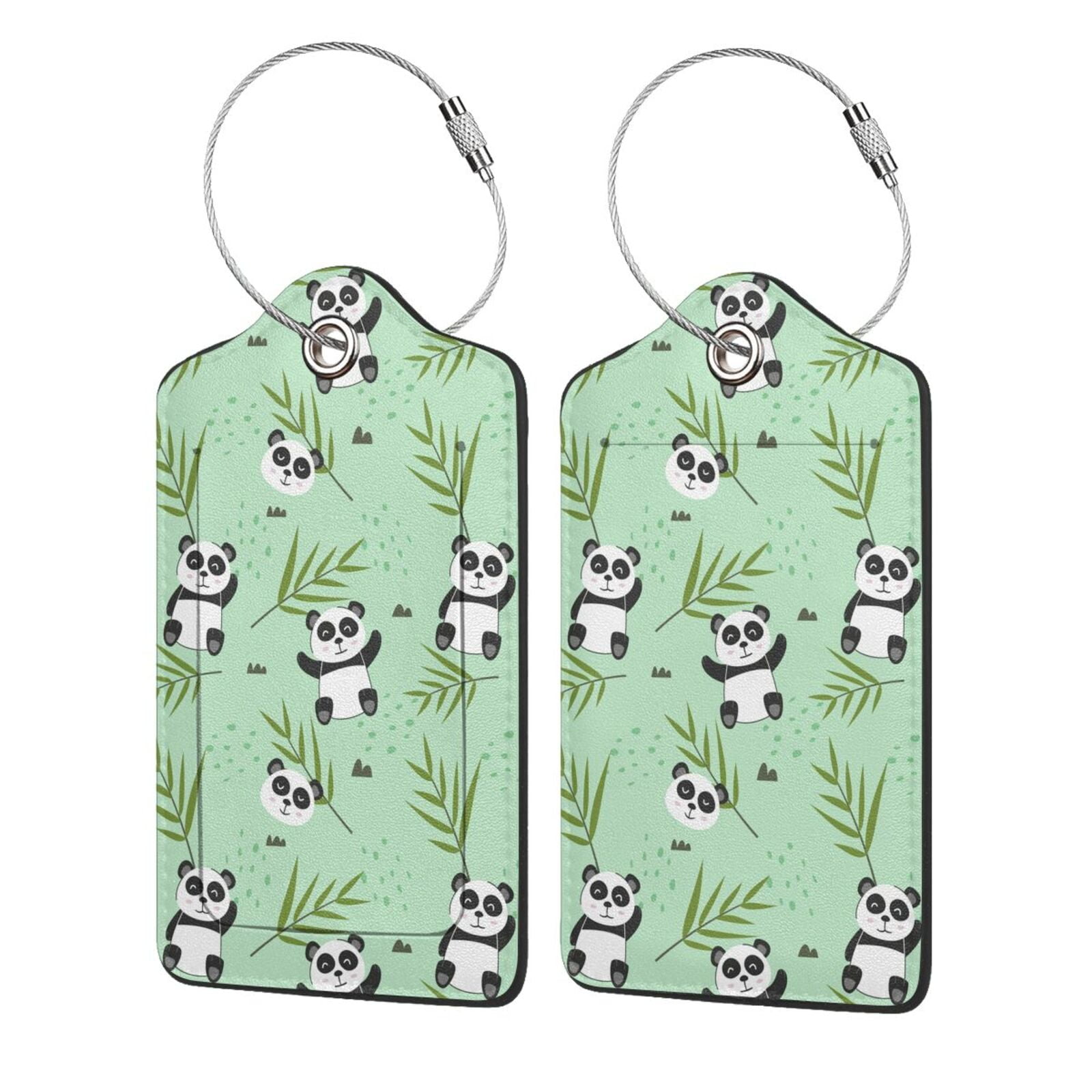 Panda and Bamboo Leaves Pattern Luggage Tags for Suitcase PU Privacy ...