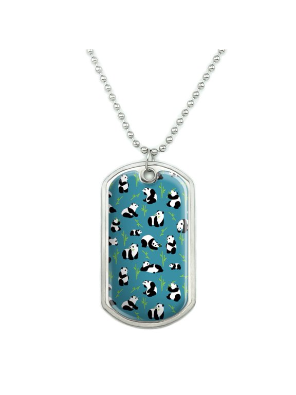 Panda and Bamboo Pattern Military Dog Tag Pendant Necklace with Chain