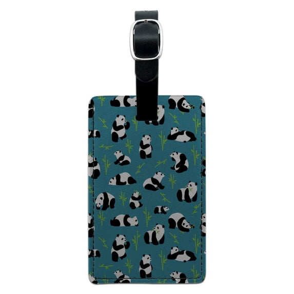 Panda and Bamboo Pattern Rectangle Leather Luggage Card Suitcase Carry-On ID Tag