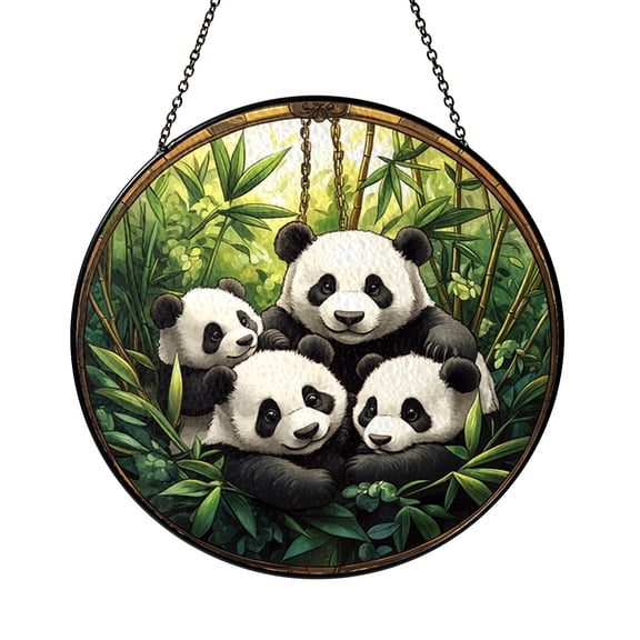 Panda and Bamboo Stained Glass Panel – Whimsical Wildlife Home Accent