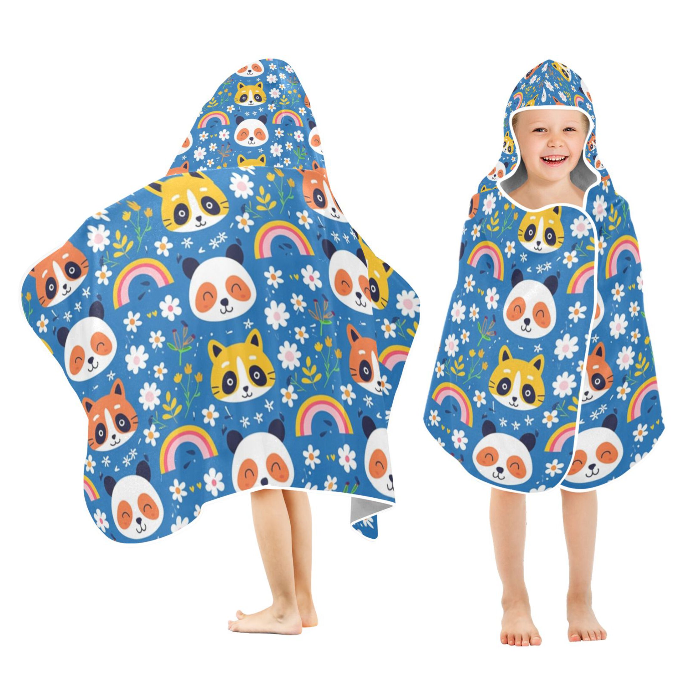 Panda and Civet Cat Face Toddler Hooded Beach Towel 24" x 50" Kids Bath ...