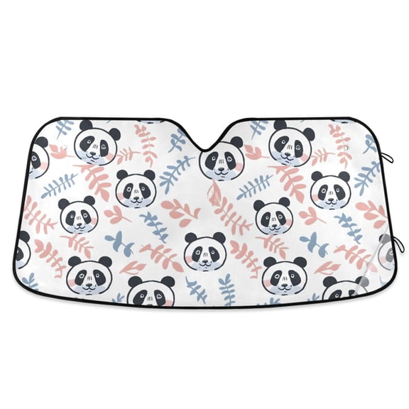 Panda and Leaves Car Windshield Sun Shade Foldable Car Front Window Visor Heat and UV Protection 53x23.5