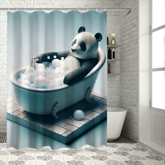 Panda in bathtub  Bathroom Decor Set , multi size Colorful Luxurious Graphic Print Polyester Fabric Fashion Bathroom Decor Sets with Hooks  Shower Curtain Set Chic Modern Bathroom Decor shower