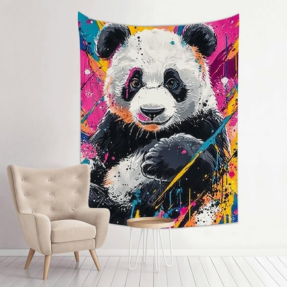 Panda bear, paint splattered, colorful splashes Tapestry Home Decor, 100% Polyester Wall Hanging, for Bedroom Living Room Dorm for decorative wall hanging, decorative bedroom, living room decoration