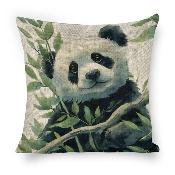 Panda bear tree branch lea Linen toss pillowcase Decoration pillowcase Gift preferred 18x18" Cushion cover 1 set Sofa pillowcase Sofa bedroom living room car