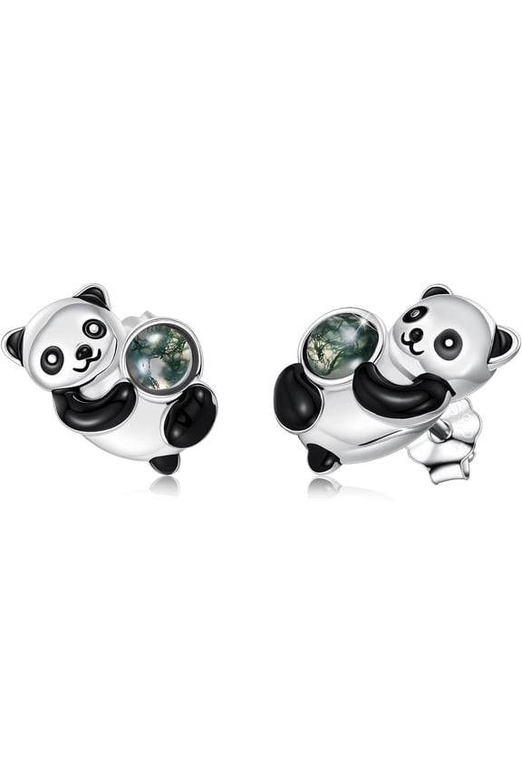 Panda earrings for Women S925 Sterling Silver Agate Panda Stud Earrings Cute Animal Jewelry Gifts for Mom Wife Birthday Graduation