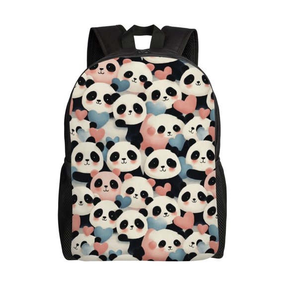 Panda and heart pattern Backpack with 15 Inch Laptop Compartment,Water-Resistant Daypack, Large Capacity Backpack with Adjustable Breathable Shoulder Straps for Daily Use Travel Gym