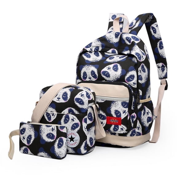 Panda three-piece backpack,Black