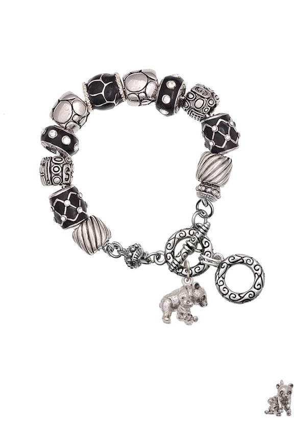 Panda with Baby Black Pebble Bead Charm Bracelet