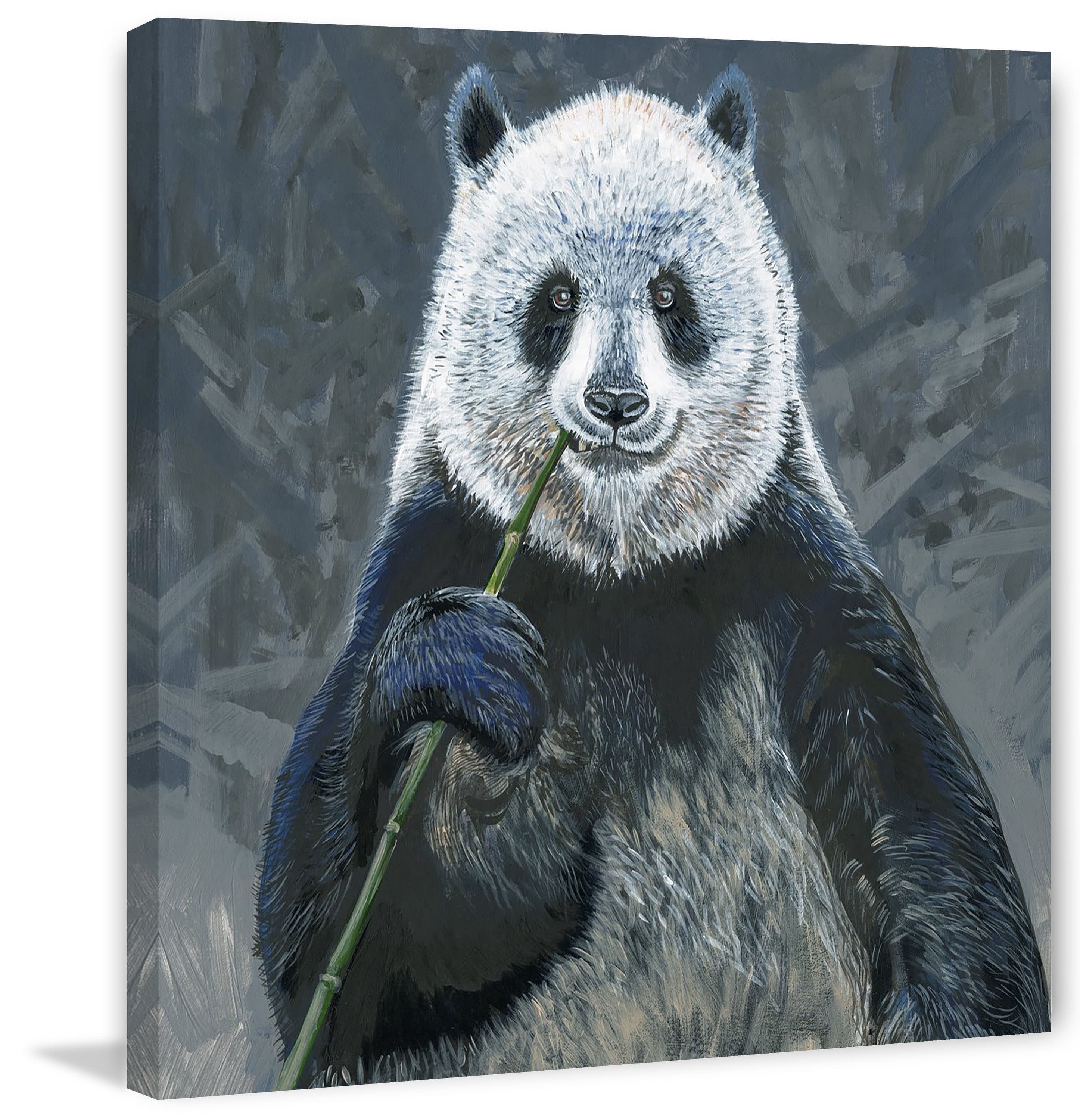 Panda with Bamboo Painting Print on Wrapped Canvas