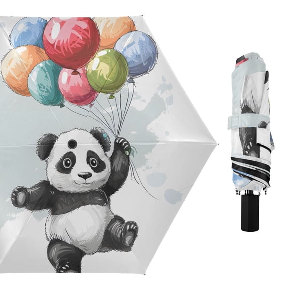 Panda with Colorful Balloon Compact Sun Umbrella Windproof Travel Umbrellas for Rain Strong Portable UV Protection