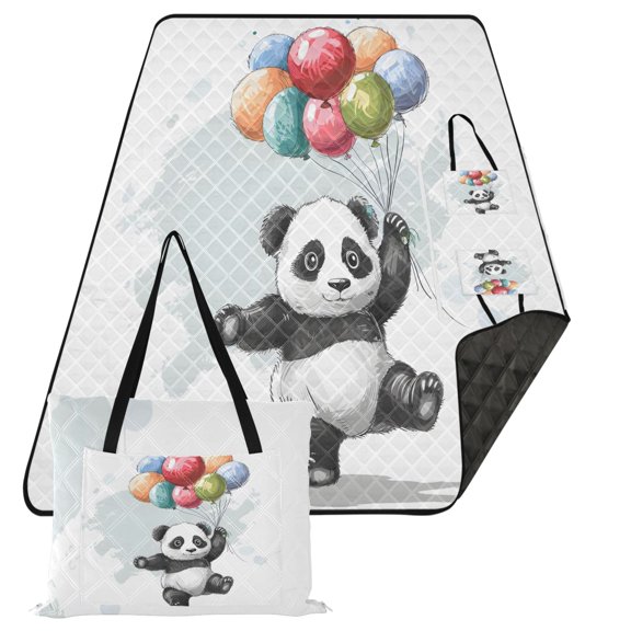 Panda with Colorful Balloon Extra Large Picnic Beach Blanket Waterproof Sand Proof Portable Outdoor Mat 80x118