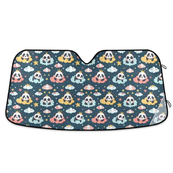 Panda with Crown Car Windshield Sun Shade Foldable Car Front Window Visor Heat and UV Protection 55x27.6