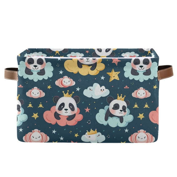 Panda with Crown Storage Bins with Handle Fabric Organizer Basket Foldable Box 1 Pack 14.2x10.2x8.3