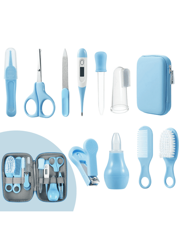PandaEar 10 in 1 Baby Healthcare Grooming Kit for Baby Boy,Nail Clipper Nasal Aspirator Care Kit (Blue)