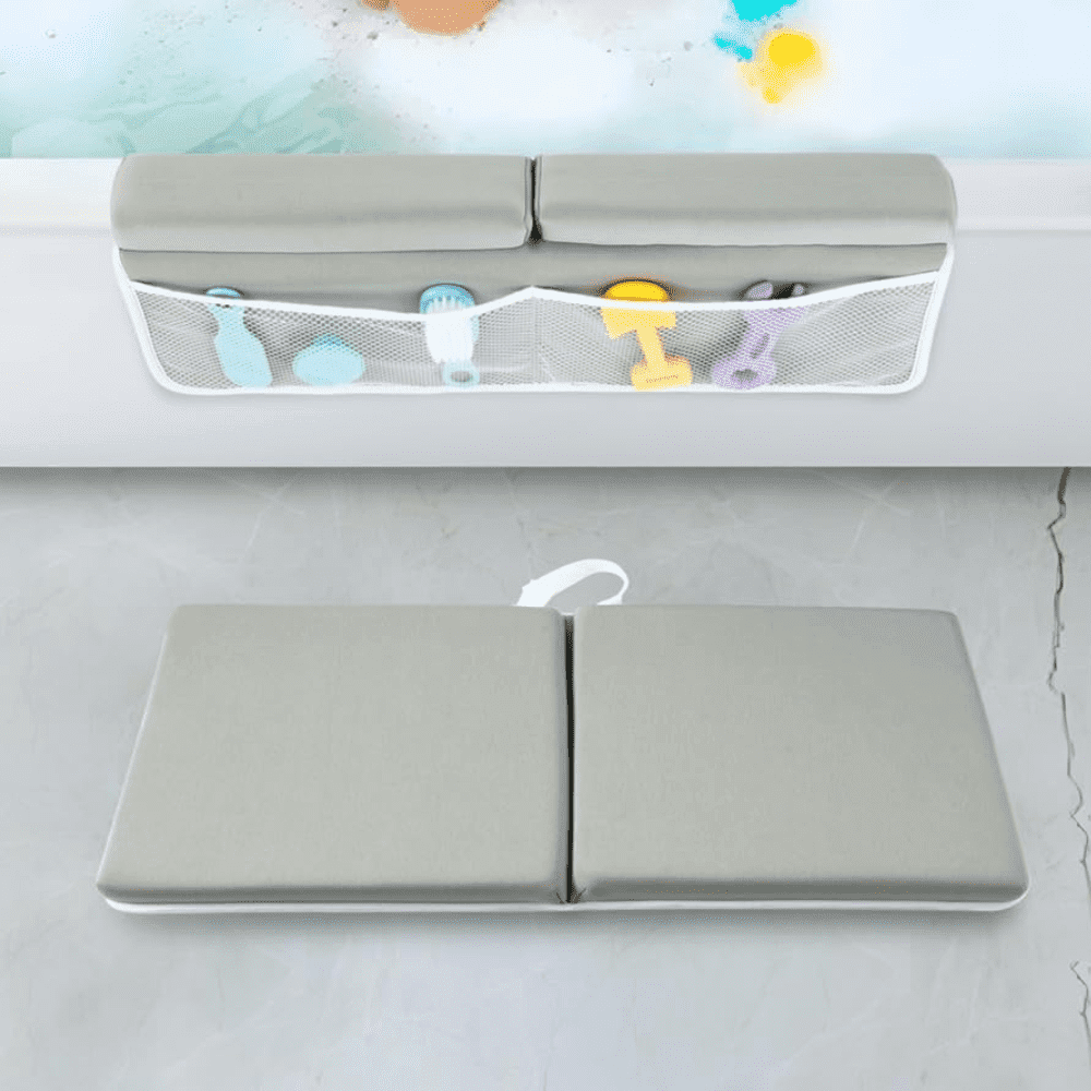PandaEar Baby Bath Kneeler & Elbow Rest Pad, Comfortable Non-Slip Kneeling Mat Cushion with Toy Organizer Storage Pockets, Foldable Foam Mat for Toddler Bathroom Bathing Time