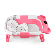 PandaEar Collapsible Baby Bathtub, Travel Toddler Bathtub with Soft Cushion & Drain Hole for Toddler 0-24 Months -Pink