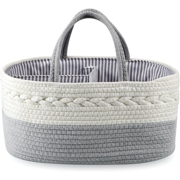 PandaEar Baby Diaper Caddy Organizer for Boys Girls, Portable Baby Diaper Basket, Travel Cotton Rope Diaper Caddy Change Organizer for Baby Shower Gifts Newborn Infants