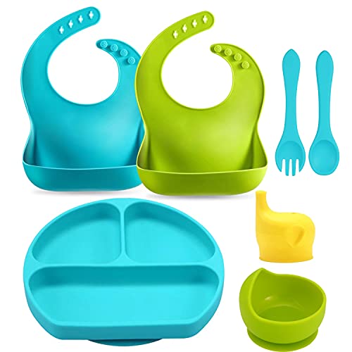 BabyBjorn Baby Feeding Set Pink Soft Bib, Purple Plate, Purple Spoon