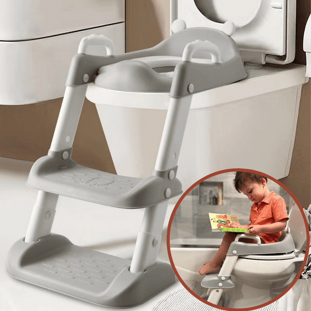 PandaEar Comfortable Potty Training Seat with Step Stool Ladder, AntiSlip Pads for Kids (Gray