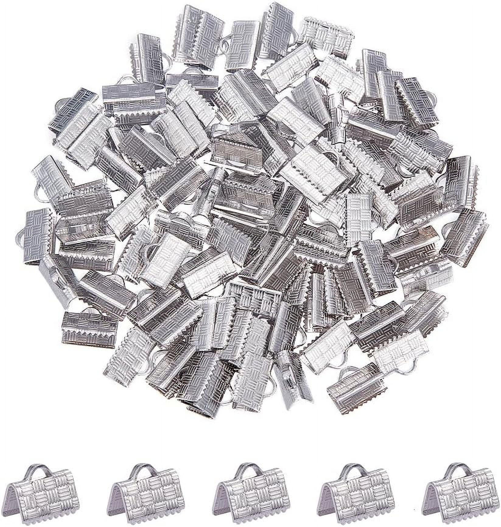 PandaHall100pcs Stainless Steel Ribbon Ends Silver Tones Ends Clasps ...