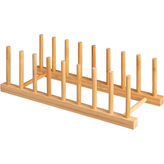 PandaTop 1 Pack Bamboo Dish Rack - Plate Rack Stand Pot Lid Holder,Tableware Organizer,Storage for Chopping Boards, Plates, Cups, Books, Etc.