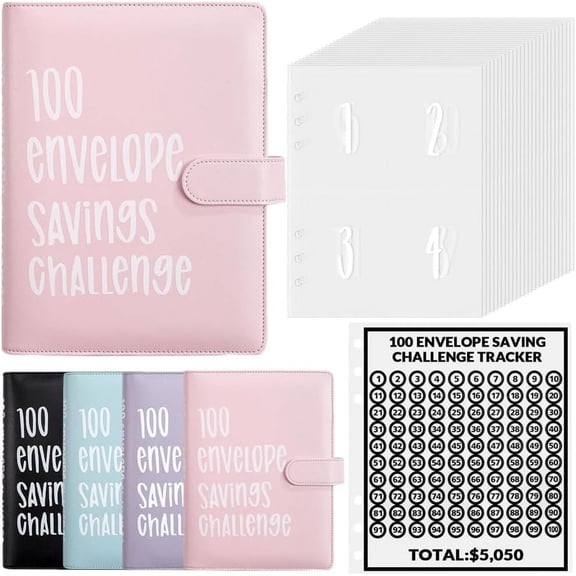 PandaTop 100 Envelopes Money Saving Challenge Binder, Savings Challenges Book with Envelopes, Savings Binder Budget Binder with Cash Envelopes to Save $5050 (Pink)