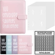 PandaTop 100 Envelopes Money Saving Challenge Binder, Savings Challenges Book with Envelopes, Savings Binder Budget Binder with Cash Envelopes to Save $5050 Pink