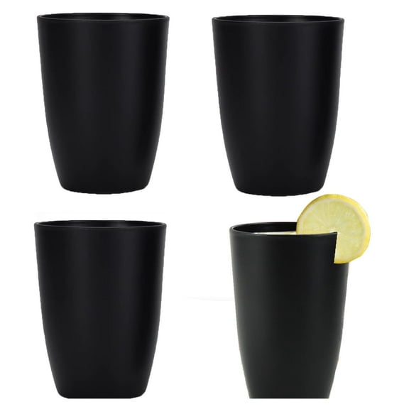 PandaTop 16oz Wheat Straw Cups, Plastic Drinking Glasses,Unbreakable Drinking Cups Set of 4, Reusable Stackable Tumbler Cups Set, Dishwasher & Microwave Safe Water Cups for Indoor Outdoor,Black