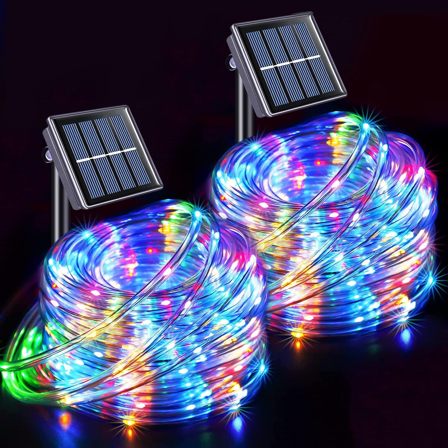 PandaTop 2 Pack Solar Rope Lights, 39 ft 100 LED Solar String Lights Outdoor Waterproof, 8 Modes Solar Christmas Lights Outdoor for Garden Pool Patio Porch Tree Party Wedding Christmas(Multicolor)