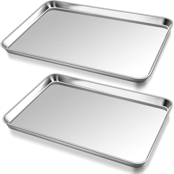 PandaTop 2 Pcs Baking Sheet Pan Set (12.2*9.5*0.98in), Stainless Steel Large Cookie Sheets,Tray Oven Bakeware for Jelly Roll/Bread/Bacon, Non Toxic & Healthy, Rust-free & Dishwasher Safe