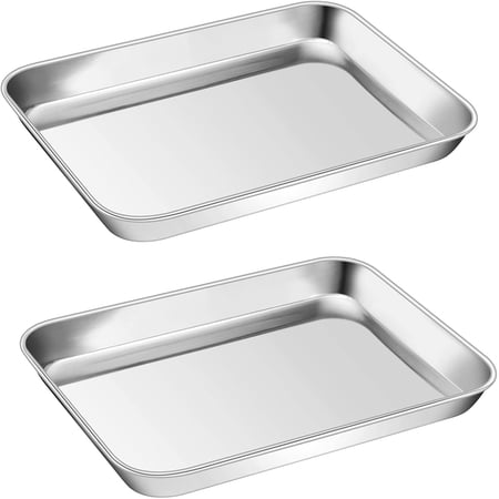 PandaTop 2-pack Square Baking Pan,Stainless Steel Baking Pans Tray Cookie Sheet Toaster Oven Tray Pan Cookie Pan,(9*6.7*0.98inch)Superior Mirror Finish & Rust Free,Easy Clean & Dishwasher Safe
