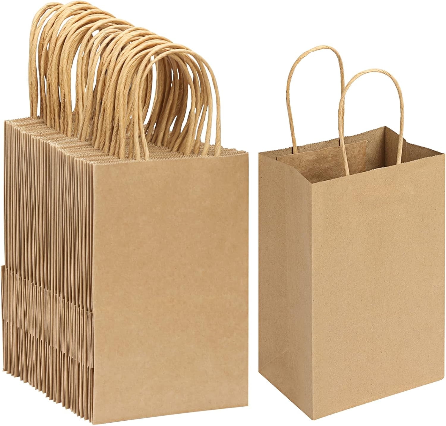 PandaTop 25 Pack Brown Paper Bags Small Size, 5.9x3.15x8.26Inch Brown Craft Paper Gift Bags with Handles Bulk,Usable for Shopping Bags,Party Bags,Retail Bags,Merchandise BagsThickened