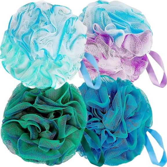 PandaTop 4 Pack Bath Shower Loofah Sponge, 75g Mesh Pouf Shower Ball, Exfoliating Body Scrubber for Women & Men Bath Accessories Cleaning Tool