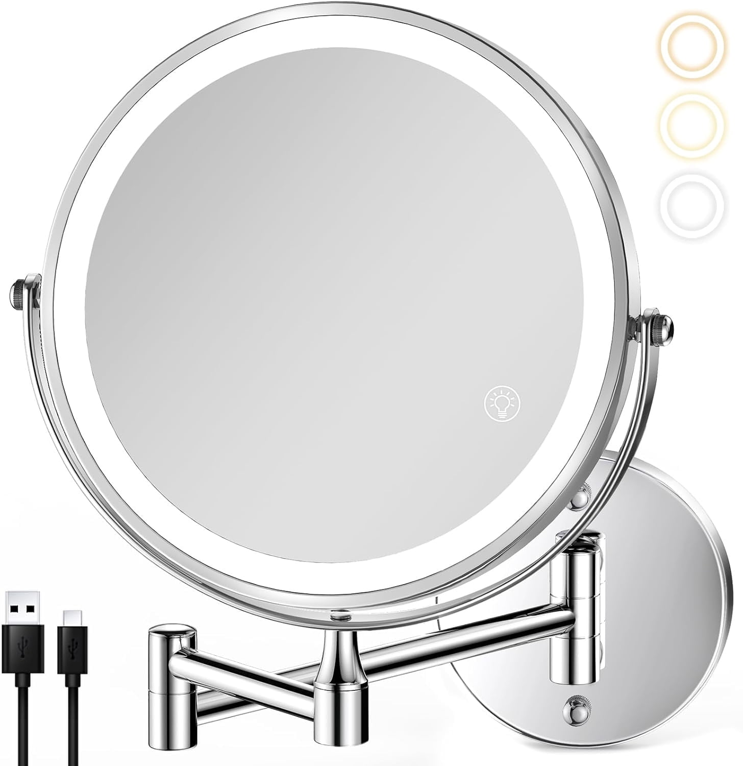PandaTop 8" Wall Mounted Lighted Makeup Mirror, Vanity Mirror with ...