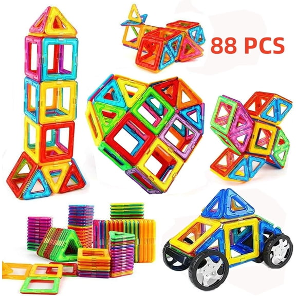 PandaTop 88PCS Large Size Magnetic Tiles Set - Birthday Gift for Kids,Educational STEM Toys For Your Kids (Multi Color,Stronger Magnets)