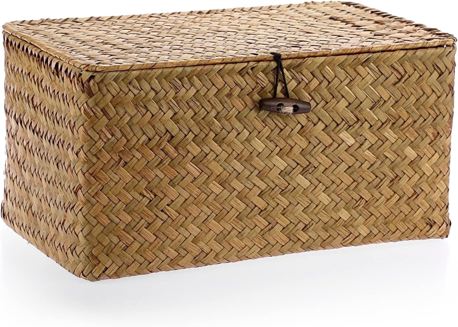 PandaTop Baskets with Lids,Wicker Storage Woven Basket,Shelf Wardrobe Organizer 11.5 inch Hand- Woven Storage Basket Bins,Rectangular Household Organizer Boxes for Shelf Desktop Home Decor (Large)