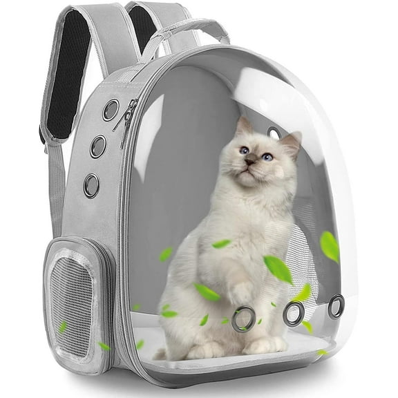PandaTop Cat Backpack Carrier, Breathable Cat Bubble Carrying Bag Pet Backpack for Small Dog up to 10lbs, Transparent Pet Carrier for Travel Hiking (Gray)