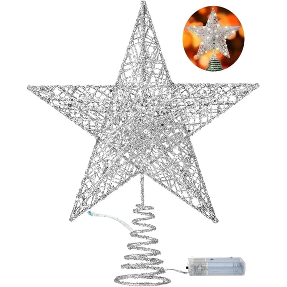 PandaTop Christmas Tree Topper with Lighted , Christmas Star Tree Topper Built-in LED Lights, Silver Christmas Tree Star for Christmas Tree Decorations(Silver)