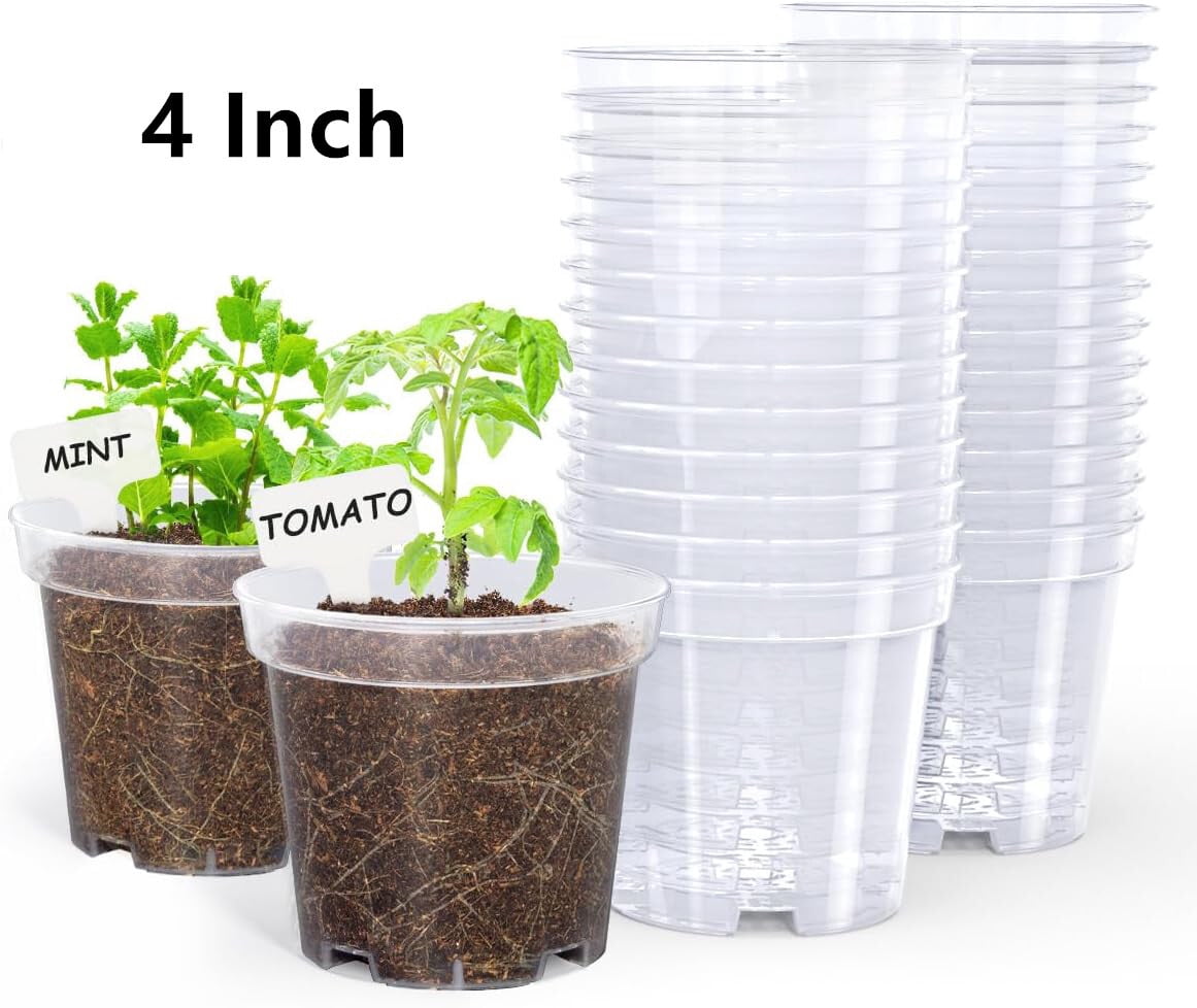 PandaTop Clear Nursery Pots 4 Inch Plastic Planter with Drainage Holes ...