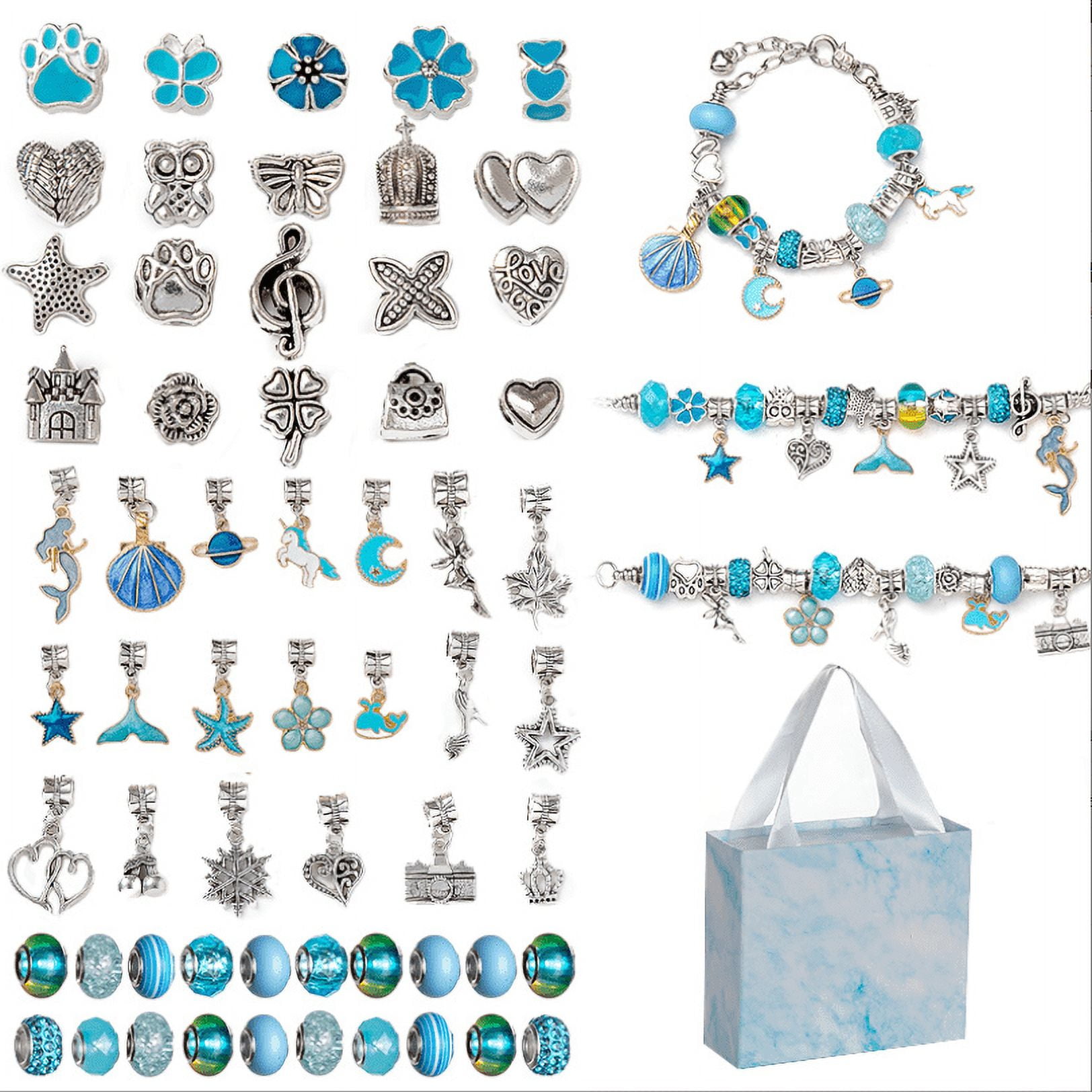 PandaTop Kids Bracelet Making Kit for Girls, Gifts for Girls Ages 4 5 6 7 8 9 10 Year Old,Girl Christmas Gifts,Girl Toys, 63 Pcs DIY Jewelry Making Kit Crafts for Girls 8-12(Blue)