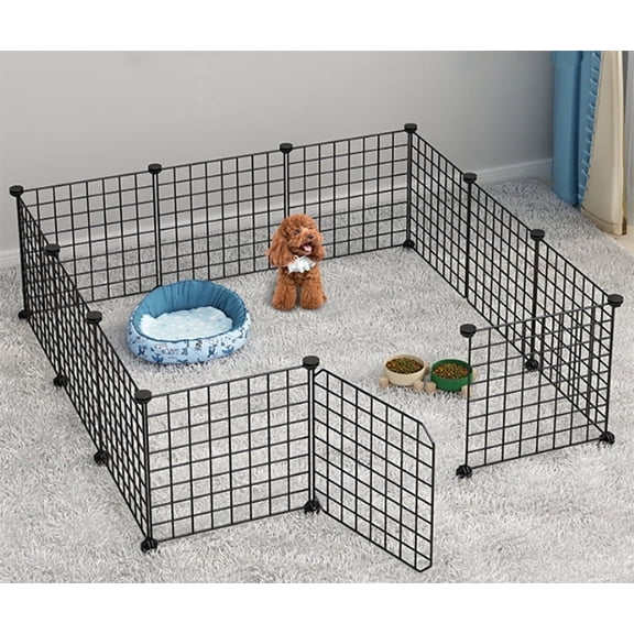 PandaTop Pet Playpen with Door, Foldable Metal Exercise Pet Play Pen, Pet Fence Yard Fence for Guinea Pigs, Bunny, Ferrets, Mice, Hamsters, Hedgehogs, Puppies, Turtles-12 Panel,Black