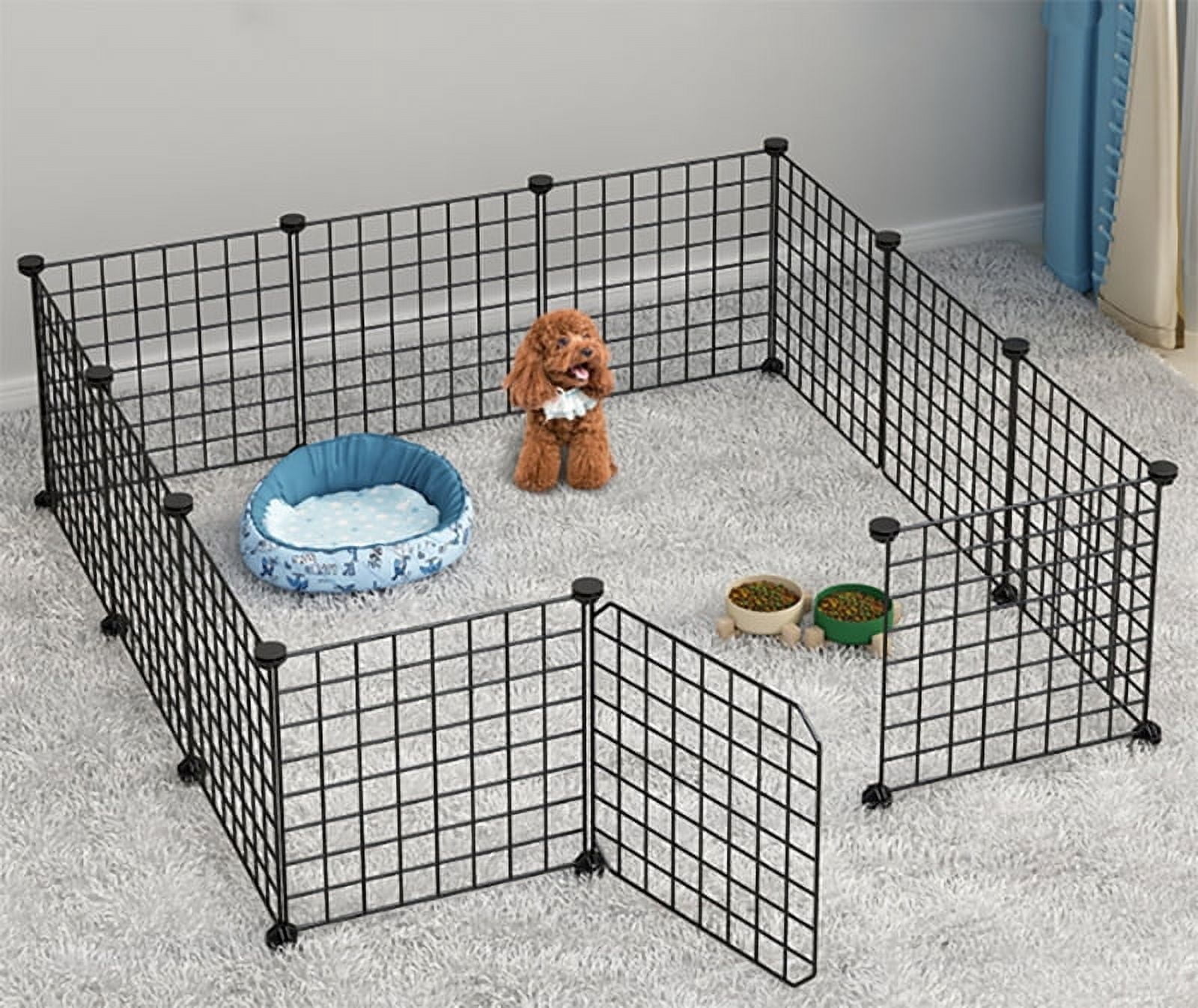 PandaTop Pet Playpen with Door, Foldable Metal Exercise Pet Play Pen, Pet Fence Yard Fence for Guinea Pigs, Bunny, Ferrets, Mice, Hamsters, Hedgehogs, Puppies, Turtles-12 Panel,Black