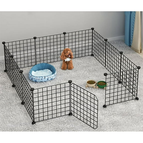 PandaTop Pet Playpen with Door, Foldable Metal Exercise Pet Play Pen, Pet Fence Yard Fence for Guinea Pigs, Bunny, Ferrets, Mice, Hamsters, Hedgehogs, Puppies, Turtles-12 Panel,Black