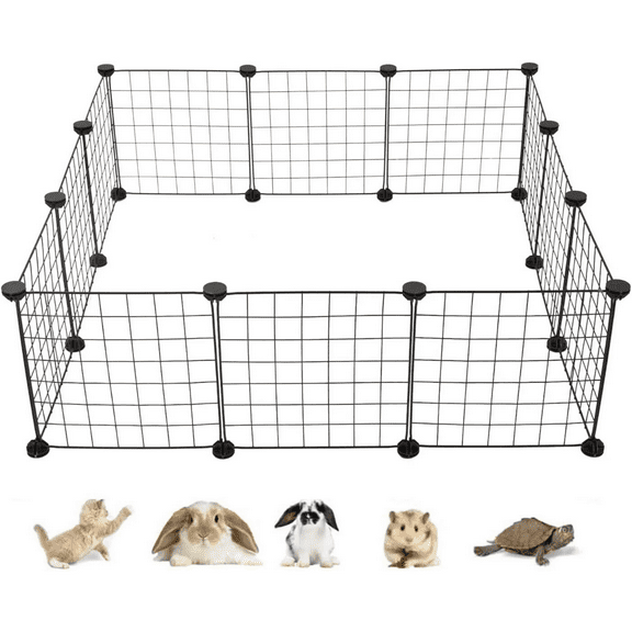 PandaTop Pet Playpen, Small Animal Cage Indoor Portable Metal Wire yd Fence,DIY Wire Fence for Small Animals, Hamster, Puppy, Rabbit, Rat, Guinea Pig, (Black ,12Panels)