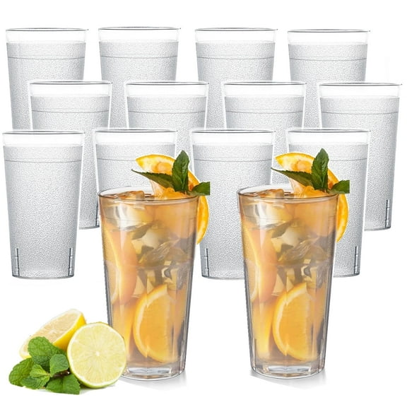 PandaTop Plastic Cups Reusable 12 Pieces, Unbreakable Water Drinking Cup,610ML Durable Plastic Drinking Cups,Tumbler Cups Reusable Kitchen Cups Set for Indoor Outdoor Travel Bathroom (Transparent)