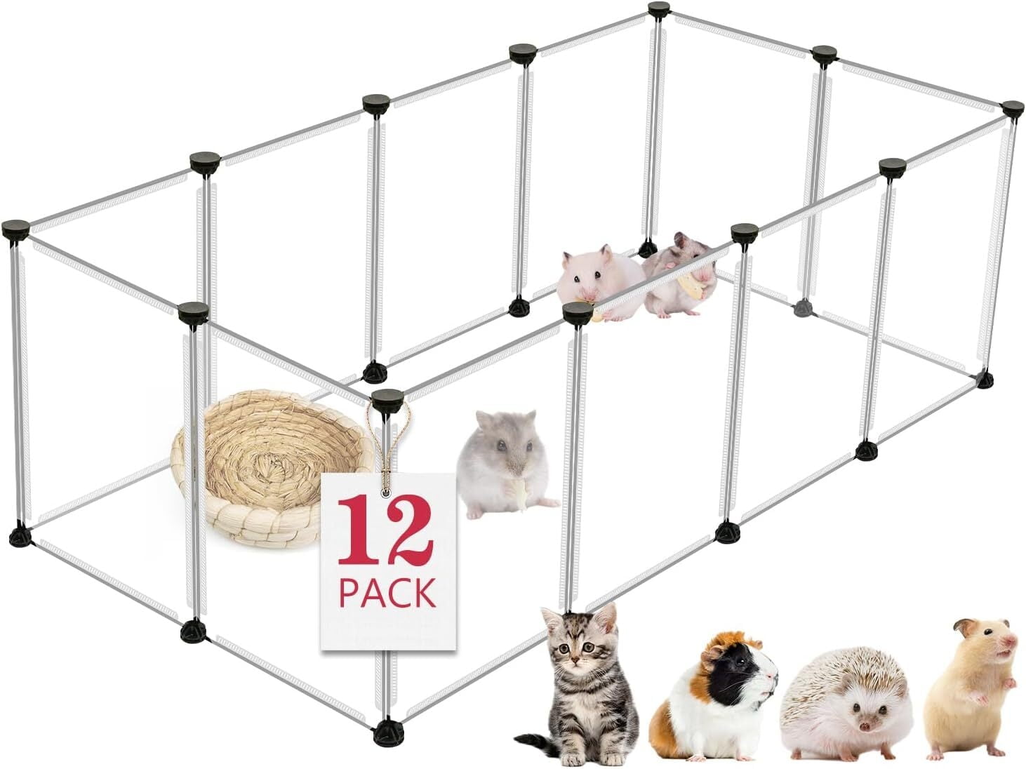 PandaTop Small Animal Playpen,Pet Playpen, Pet Playpen for Small Dogs,Indoor Outdoor Fence Pen Enclosure, Translucent Plastic Playpen,14 X 14 Inch/12Pieces Panels